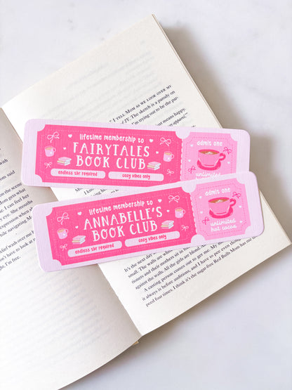 Pink Customised Personalised Book Club Name Bookmark