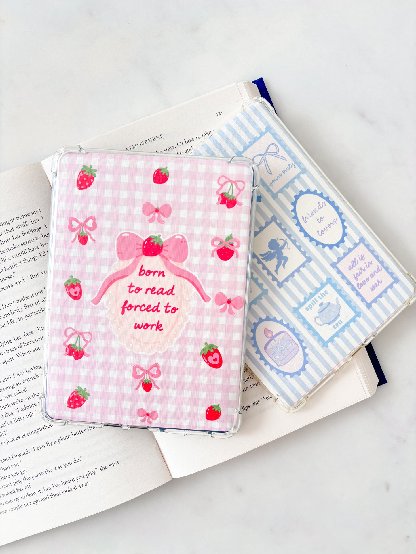Born To Read Forced To Work Kindle Insert | Strawberries E-reader Insert