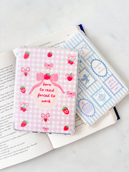 Born To Read Forced To Work Kindle Insert | Strawberries E-reader Insert