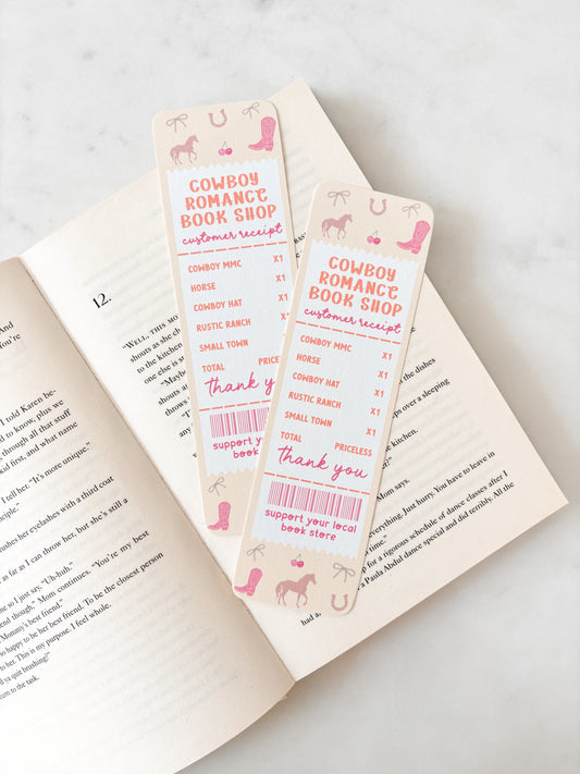 Cowboy Romance Book Store Receipt Bookmark