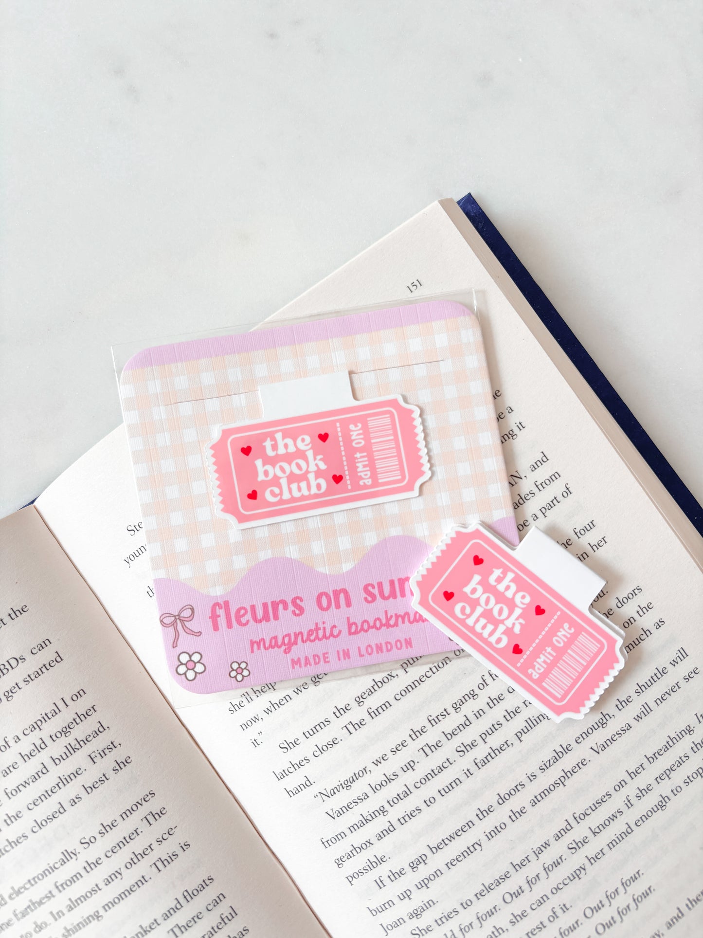 Pink Book Club Ticket Magnetic Bookmark
