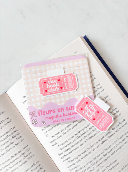 Pink Book Club Ticket Magnetic Bookmark