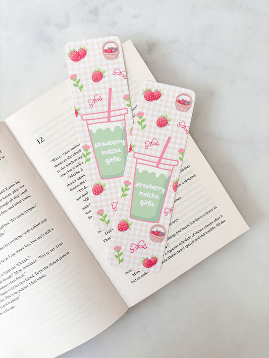 Strawberry matcha iced drink bookmark