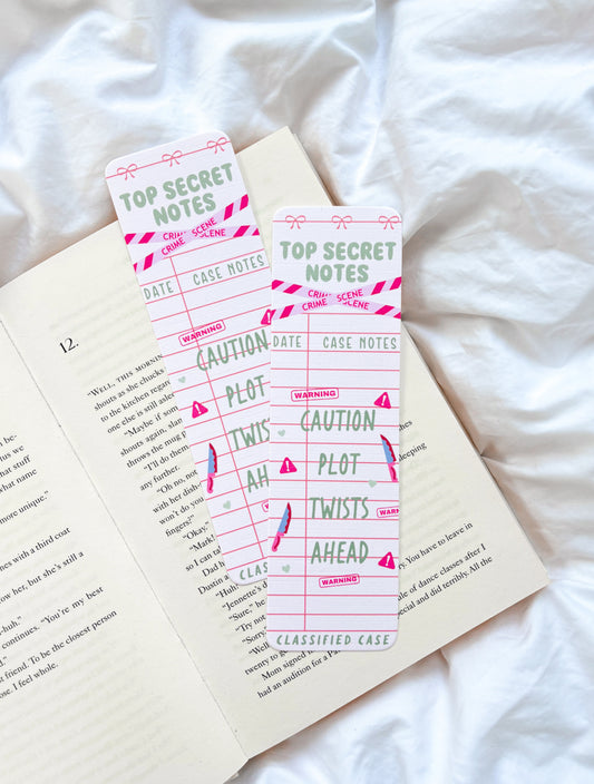 Top Secret Notes Bookmark | Caution Plot Twists