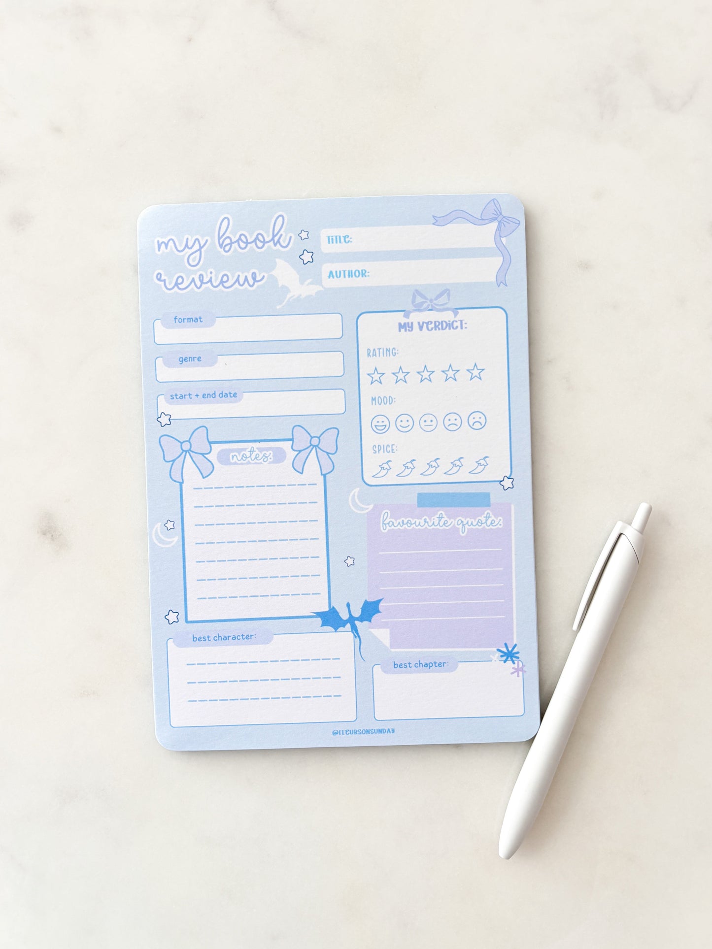 Fantasy Dragons Book Review Notepad | A5 Notepad