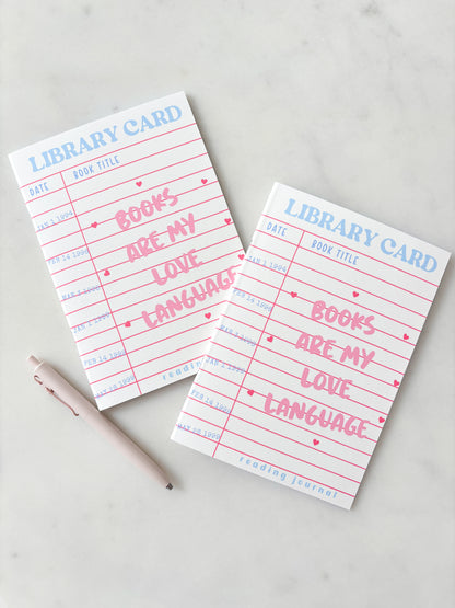 Library Card Books Are My Love Language Reading Journal | A5 Book Review Notebook