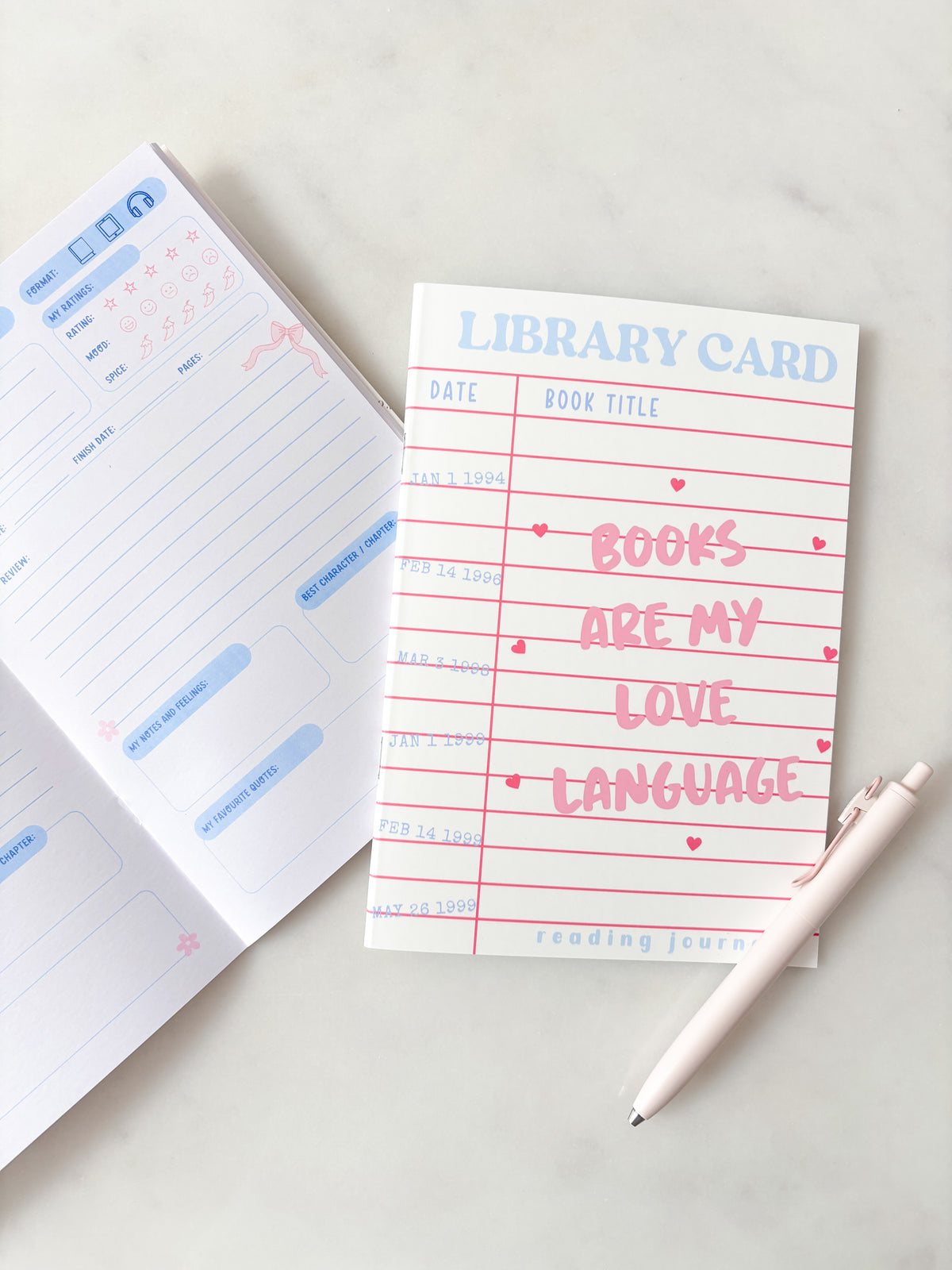 Library Card Books Are My Love Language Reading Journal | A5 Book Review Notebook