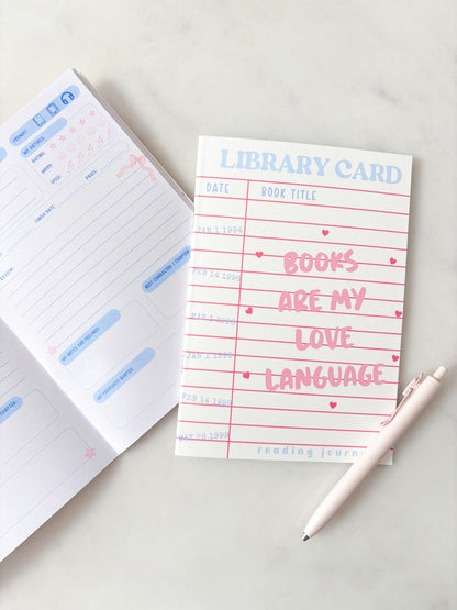 Library Card Books Are My Love Language Reading Journal | A5 Book Review Notebook