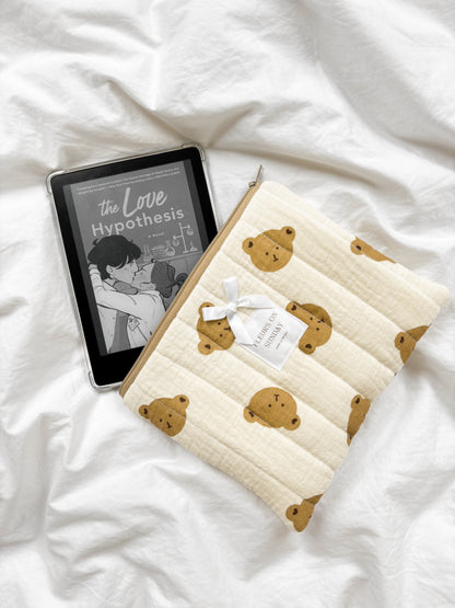Beige Bear Quilted Zipper Pouch | Makeup Pouch