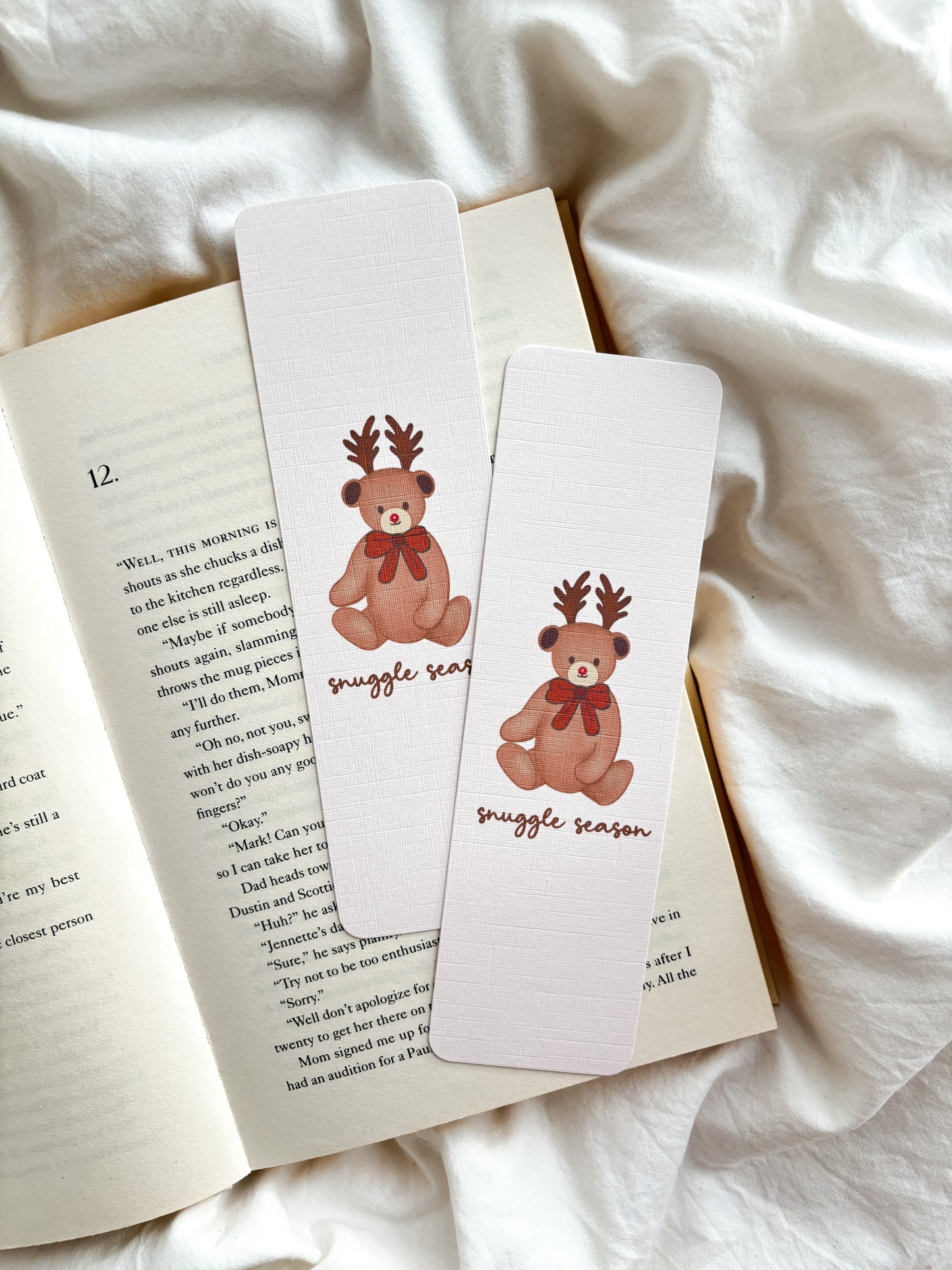 Snuggle Season Bear Bookmark | Teddy Bear Reindeer Bookmark