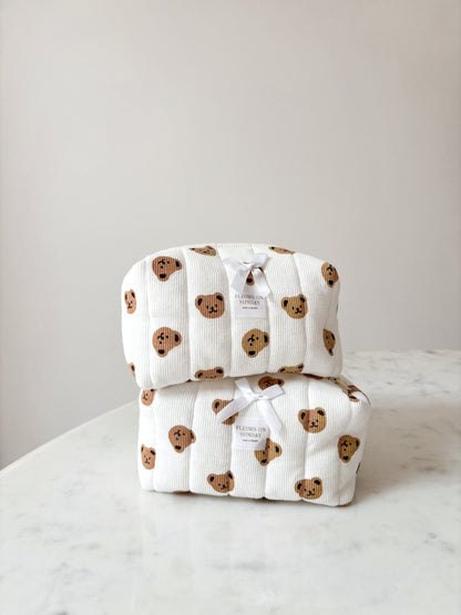 Cute Teddy Bear Quilted Makeup Pouch