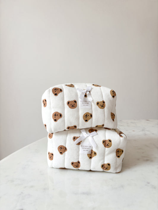 Cute Teddy Bear Quilted Makeup Pouch