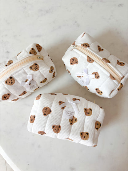 Cute Teddy Bear Quilted Makeup Pouch