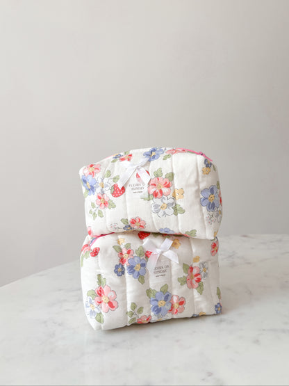 Sweet Strawberries & Florals Quilted Makeup Pouch