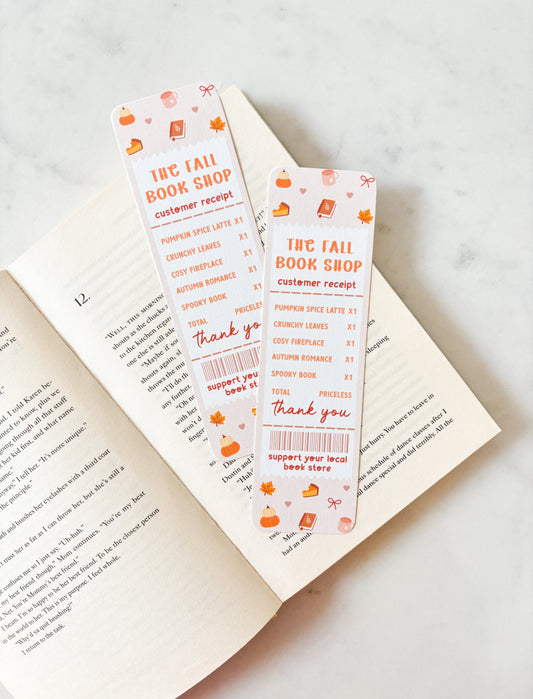 Fall autumn bookstore receipt bookmark
