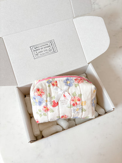 Sweet Strawberries & Florals Quilted Makeup Pouch