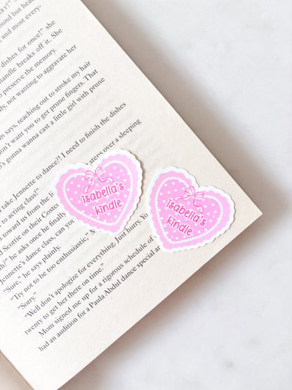 Personalised Name Sticker Pink Kindle Heart