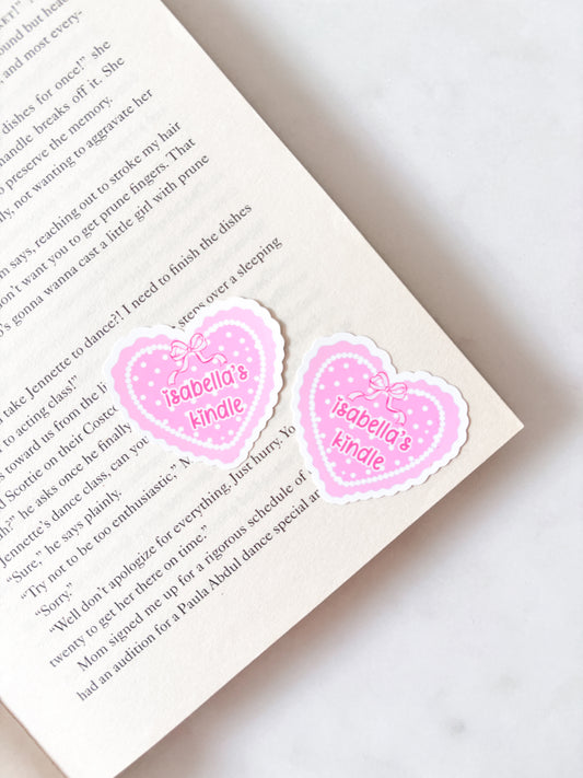 Personalised Name Sticker Pink Kindle Heart