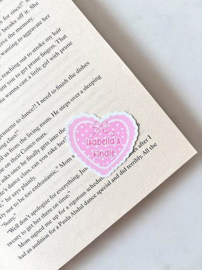 Personalised Name Sticker Pink Kindle Heart