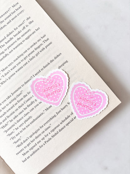 Personalised Name Sticker Pink Journal Heart