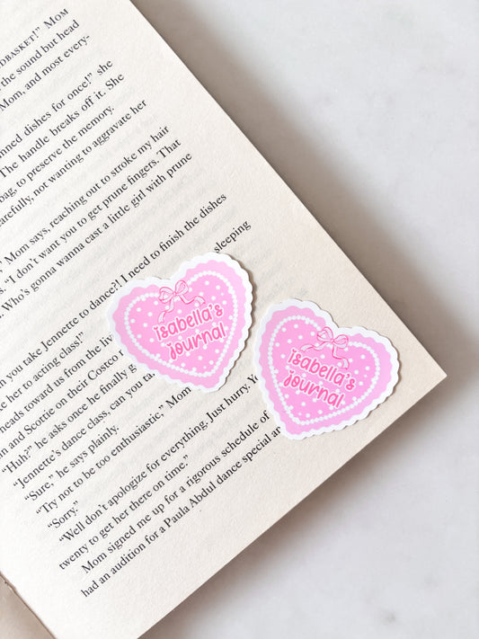 Personalised Name Sticker Pink Journal Heart