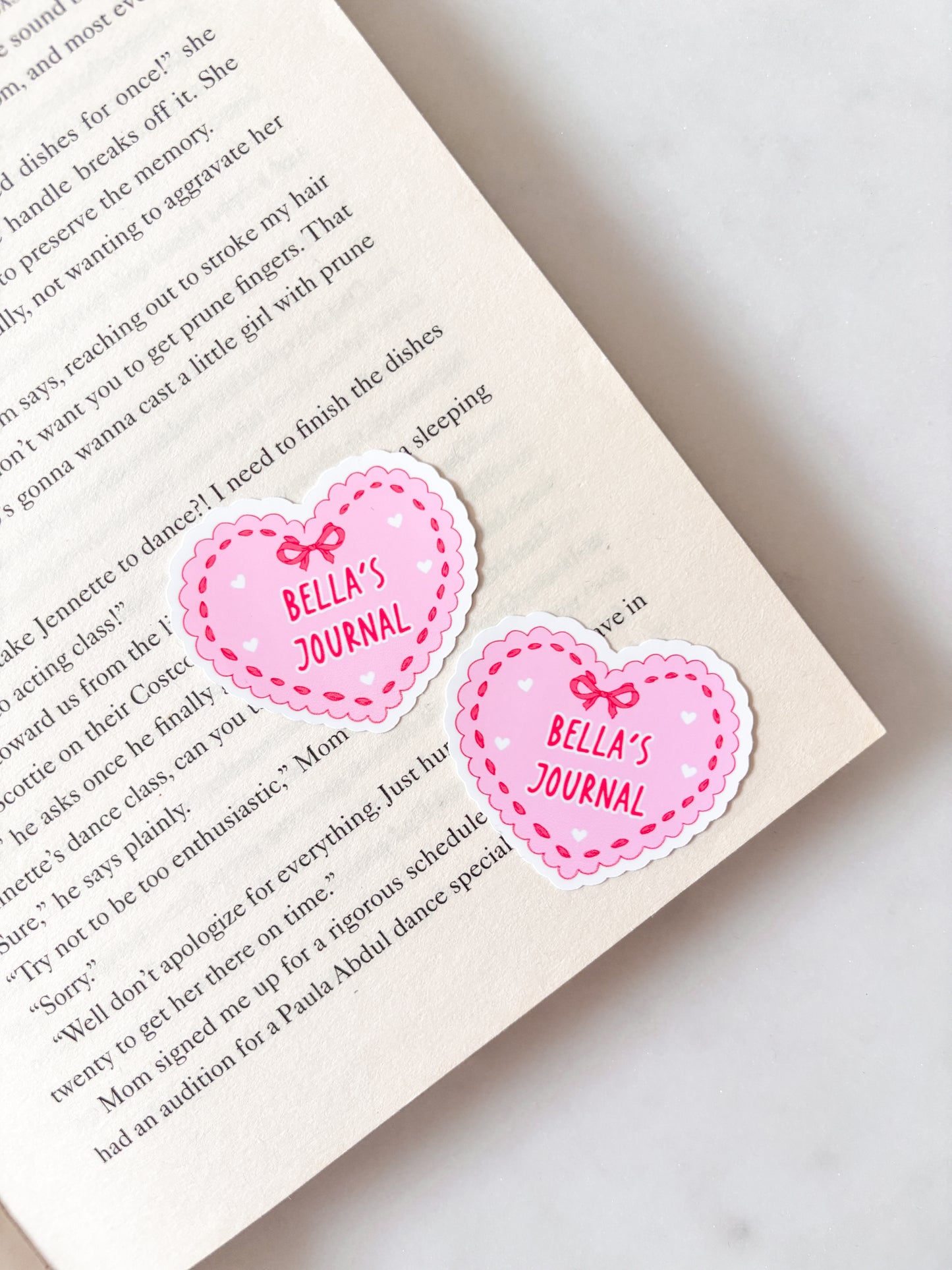 Personalised Name Sticker Pink Journal Coquette Heart