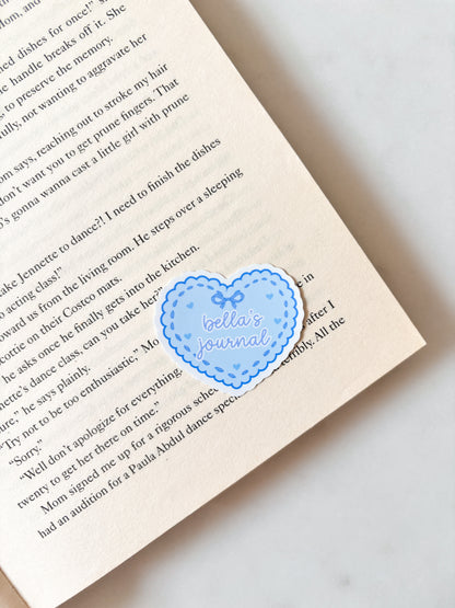 Personalised Name Sticker Blue Love Heart Journal