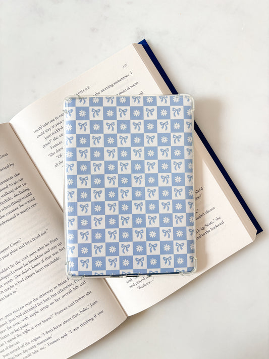 Blue Checkered Bows & Flowers Kindle Insert