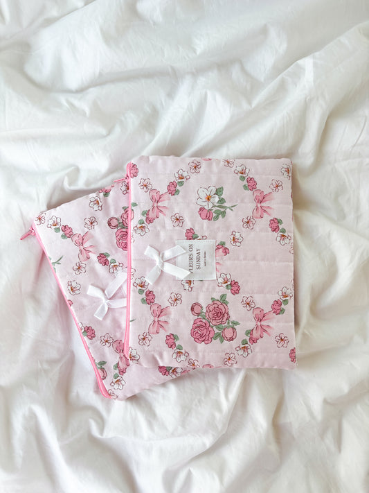 Pink Coquette Bows & Florals Quilted Zipper Pouch