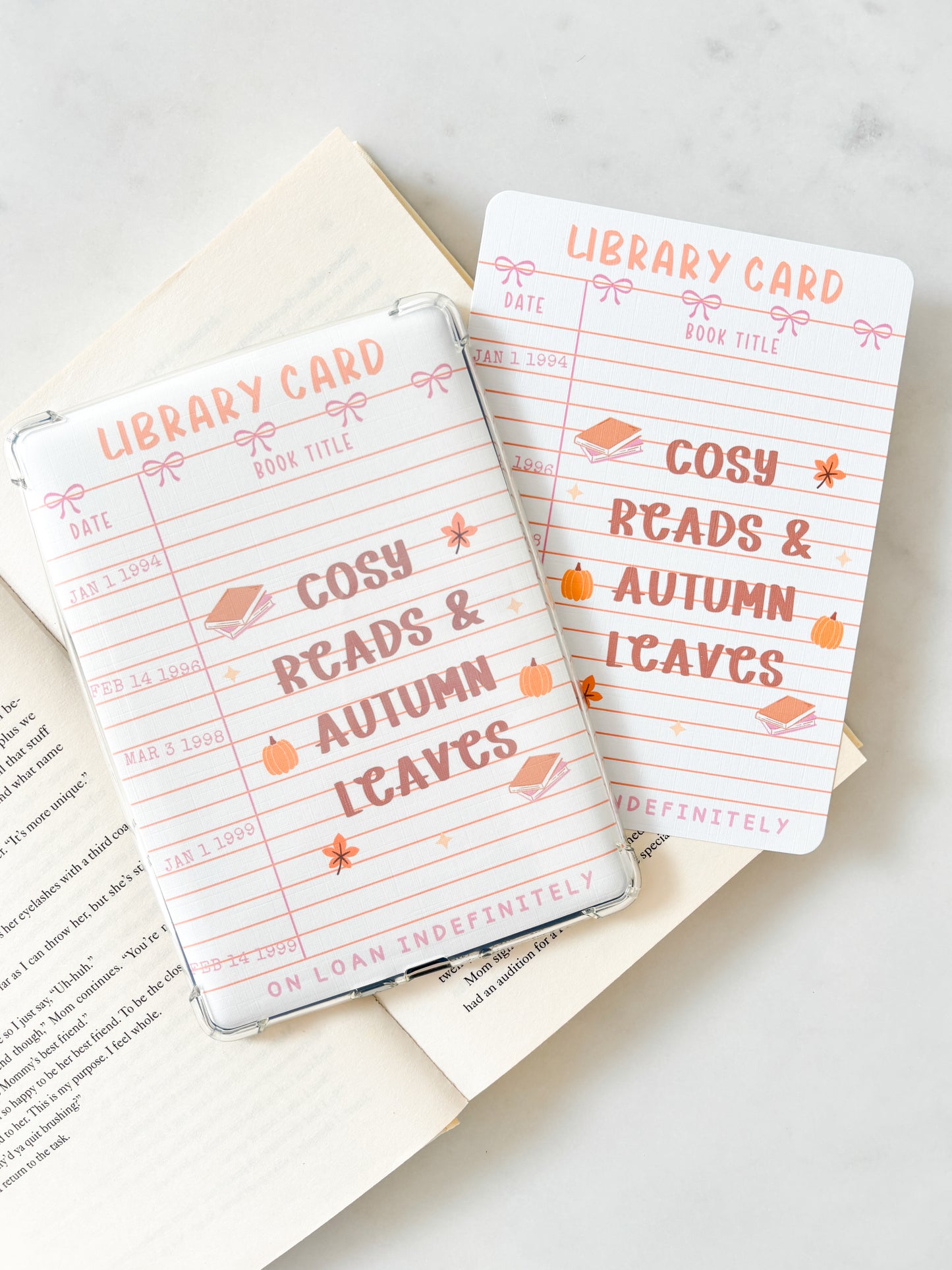 Autumn Leaves Vintage Library Card Kindle Insert