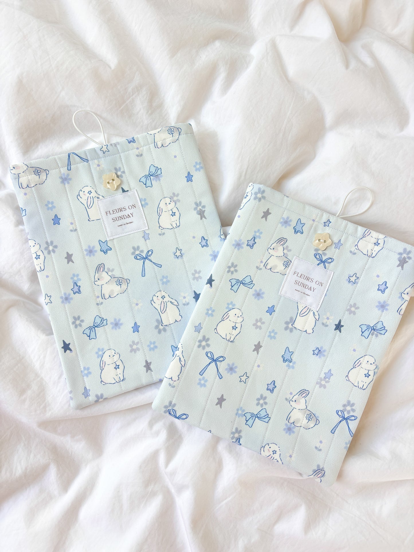 Blue Whimsical Bunnies Book Sleeve | Cute Book Sleeve