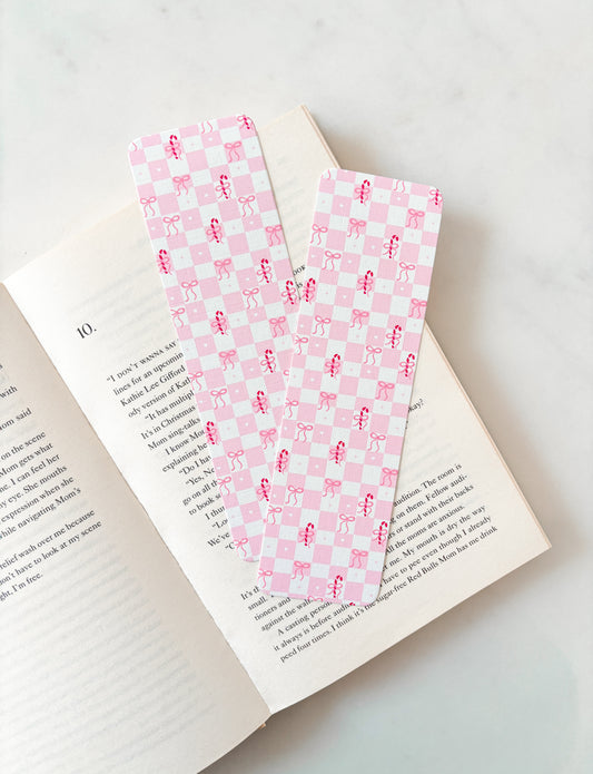 Checkered Pink Candy Canes Print Bookmark