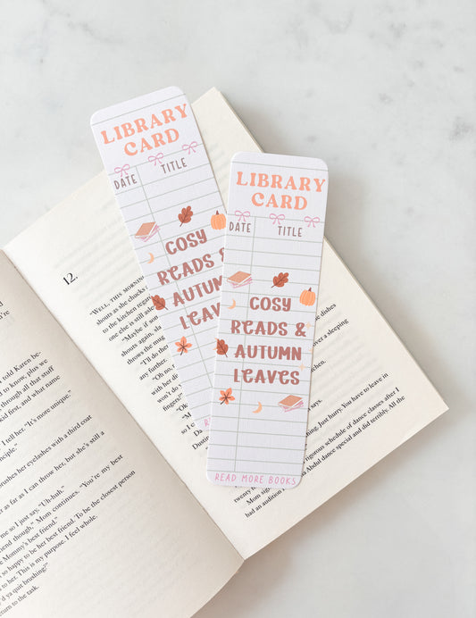 Cosy Reads & Autumn Leaves Library Card Bookmark