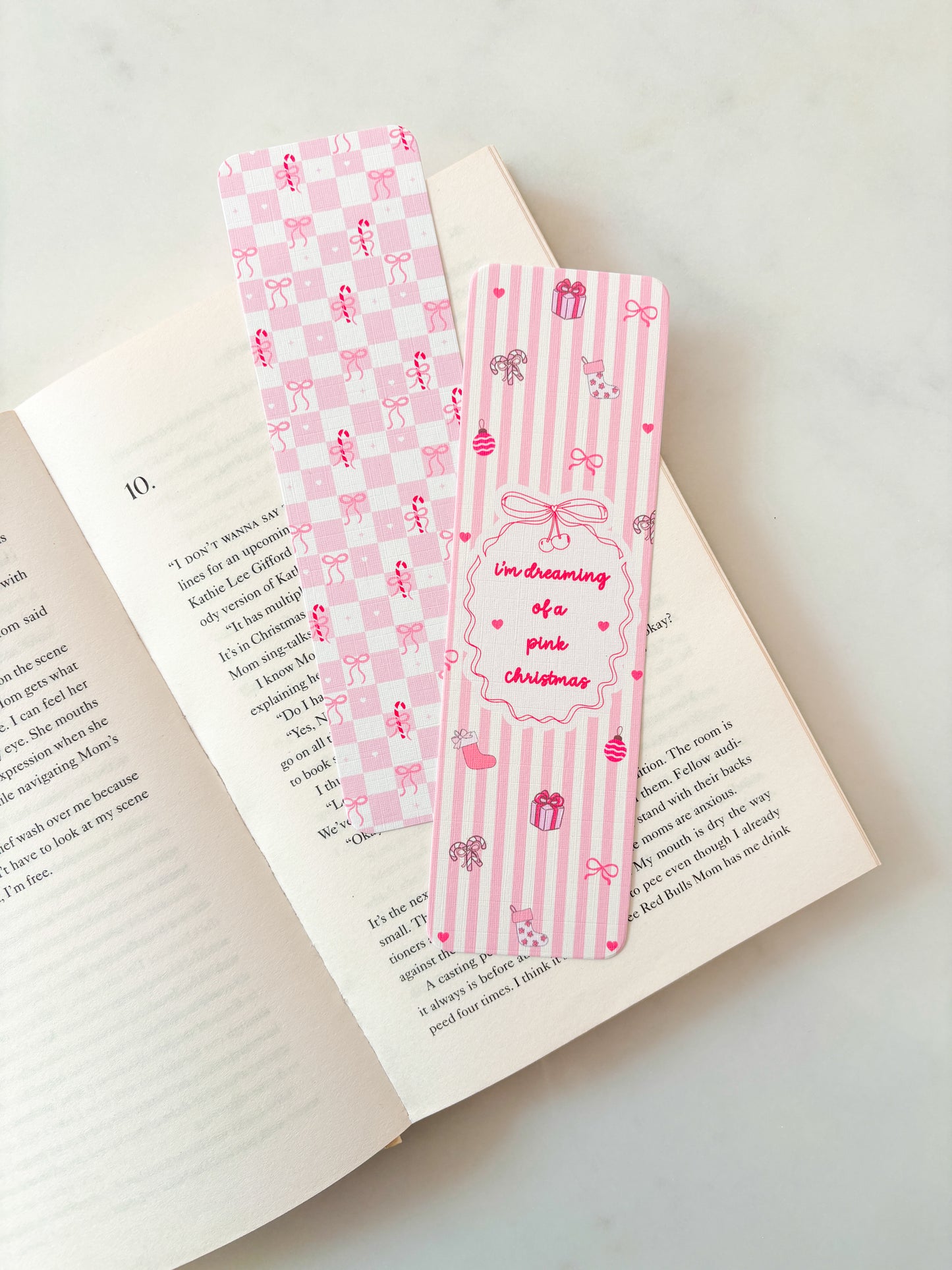 Checkered Pink Candy Canes Print Bookmark