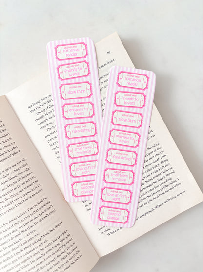 Romance Book Tropes Book Club Tickets Bookmark