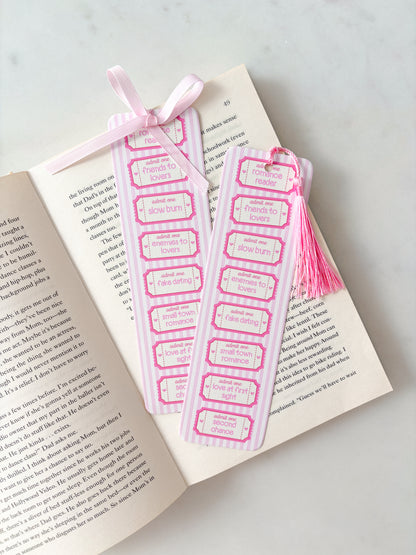Romance Book Tropes Book Club Tickets Bookmark