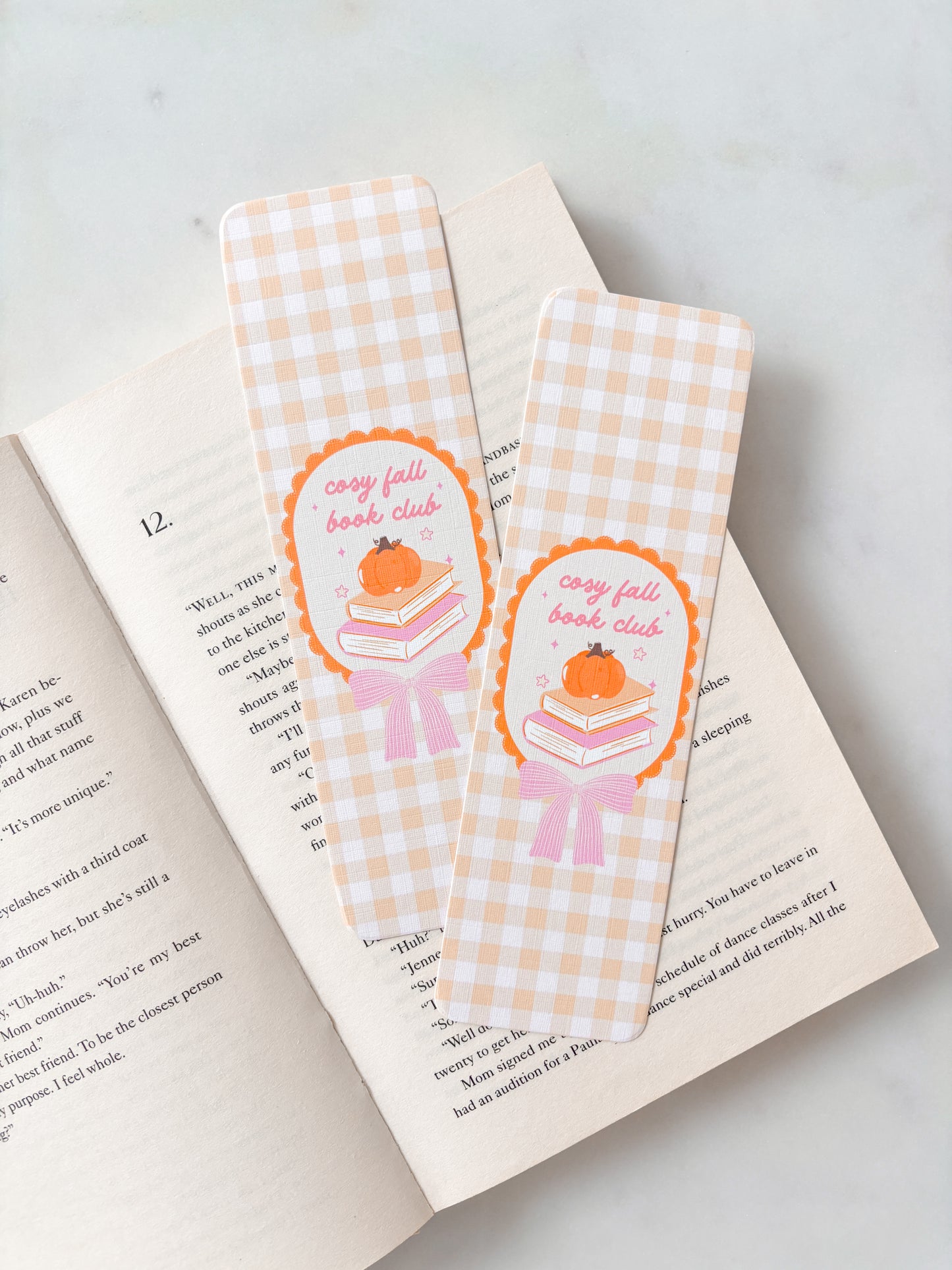 Cosy Fall Pumpkin Gingham Bookmark