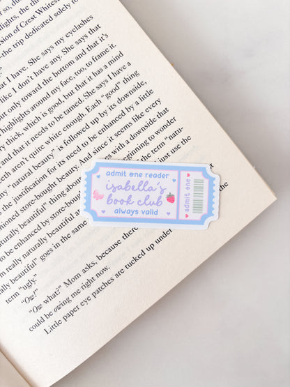 Personalised Name Sticker Book Club Ticket