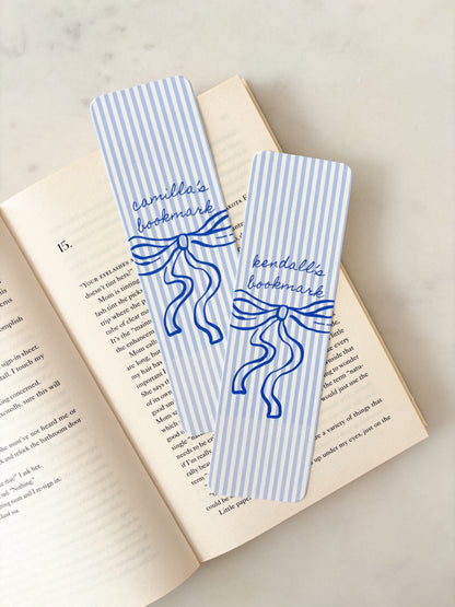 Blue Coquette Bow Personalised Name Bookmark