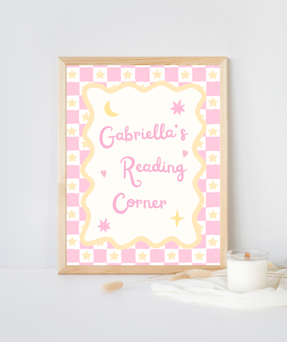 Pink Stars Personalisable Reading Corner Art Print