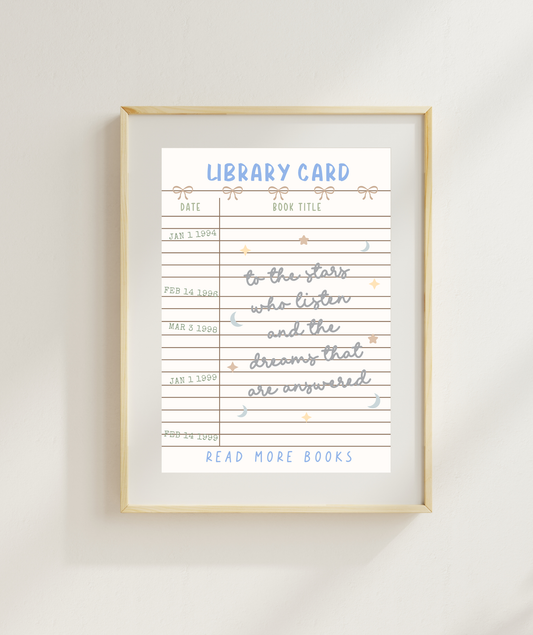 Vintage Library Card Art Print |  To The Stars Who Listen Quote Print