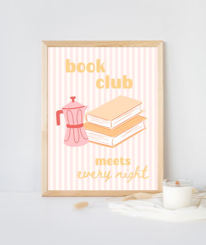 Striped Book Club Art Print | Book Club Minimal Poster