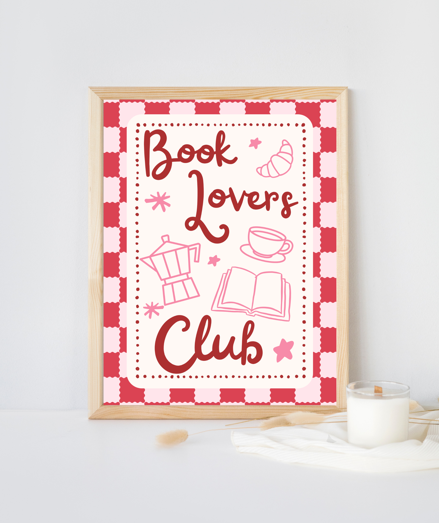 Red Book Lovers Club Checkered Art Print