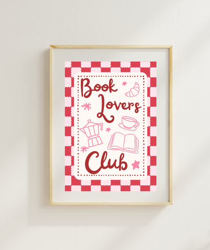 Red Book Lovers Club Checkered Art Print
