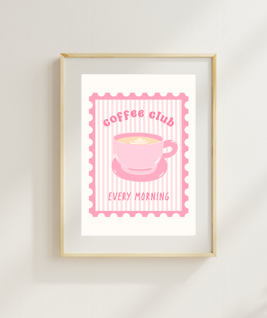 Coffee Club Pink Stamp Art Print