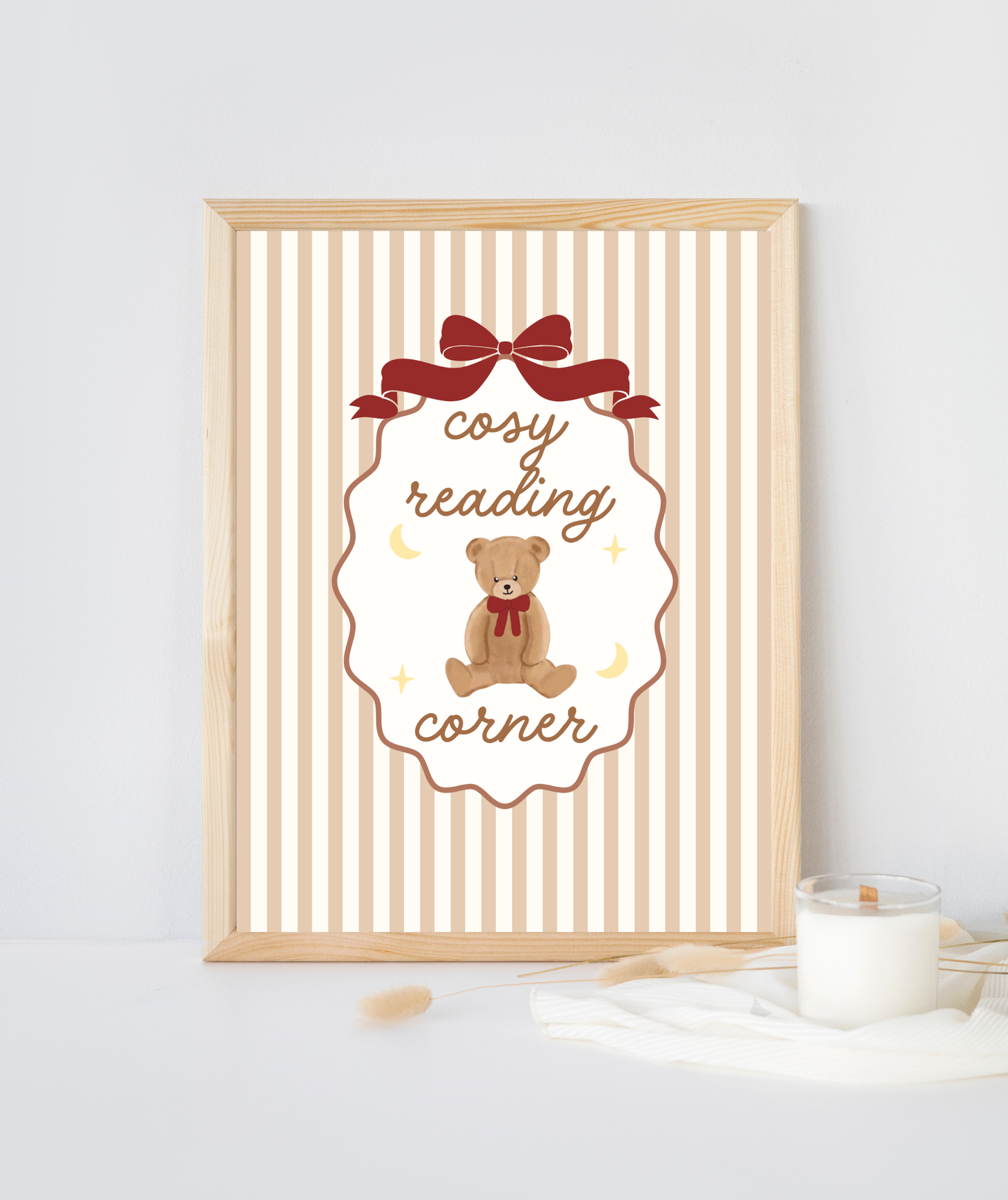 Cosy Reading Corner Teddy Bear Art Print | Cute Bear Poster