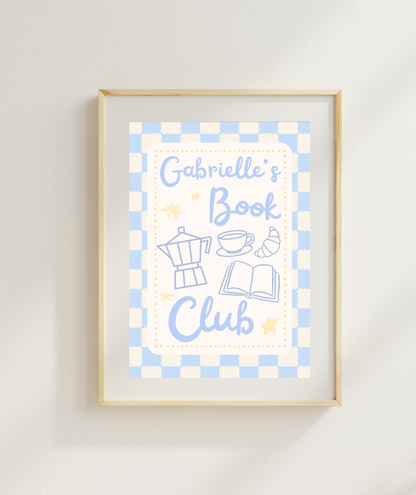 Blue Personalised Name Book Club Art Print