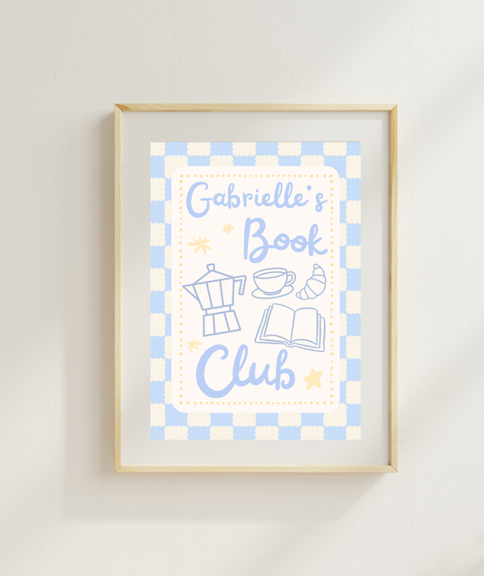 Blue Personalised Name Book Club Art Print