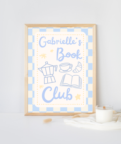 Blue Personalised Name Book Club Art Print