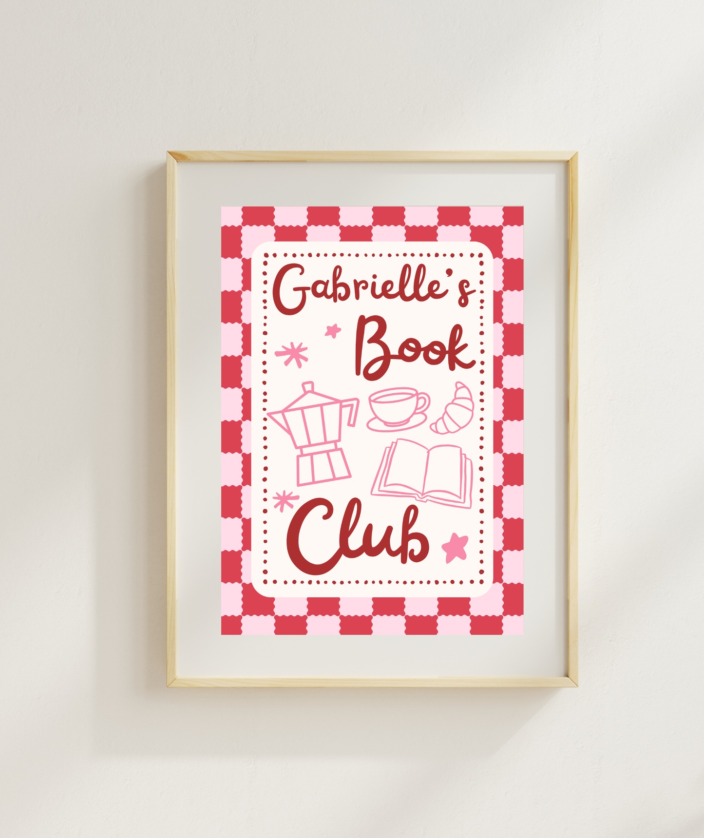 Red Personalised Name Book Club Art Print